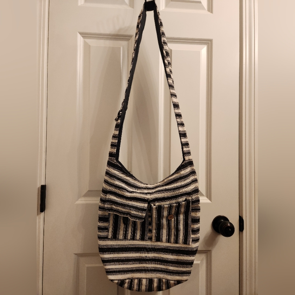 Black and white striped bag.
